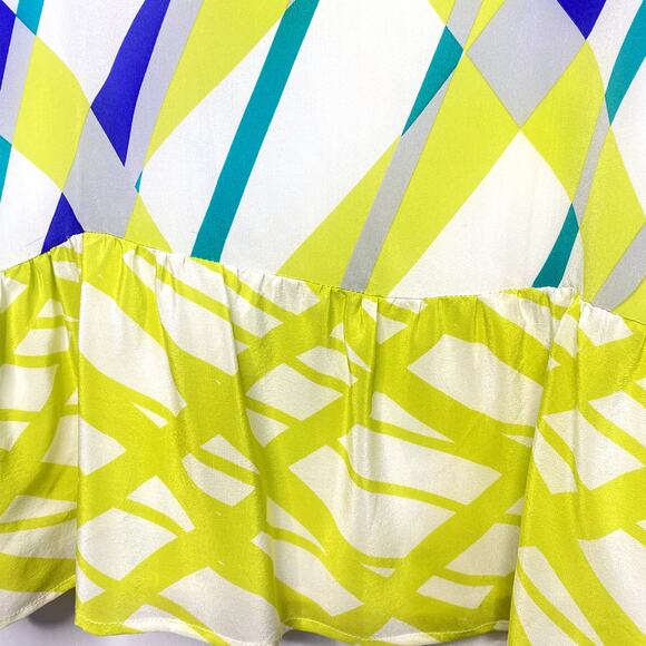 Hurley 100% Silk Multicolored Dropped Waist Lined Ruffle Hem Dress Size Medium - Picture 7 of 9